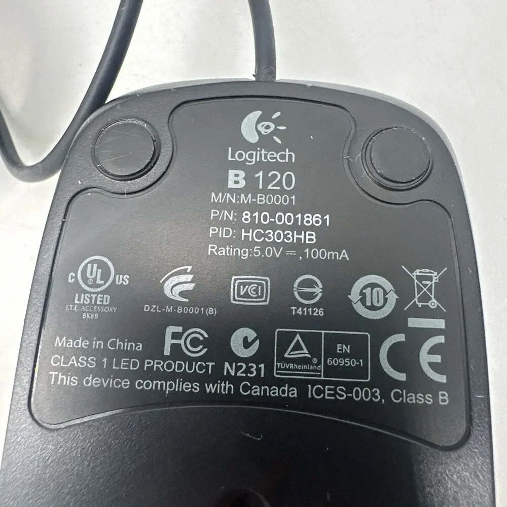Logitech B120 USB Optical Wired Scroll Mouse (Black) 5.0V 100mA Combo Optical